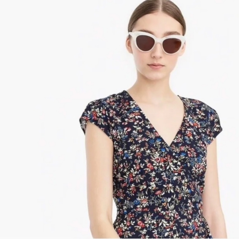 J.Crew Ruffle-front Mini Faux Wrap Dress in Tapestry Blue Floral Size 10 Medium - Picture 4 of 15